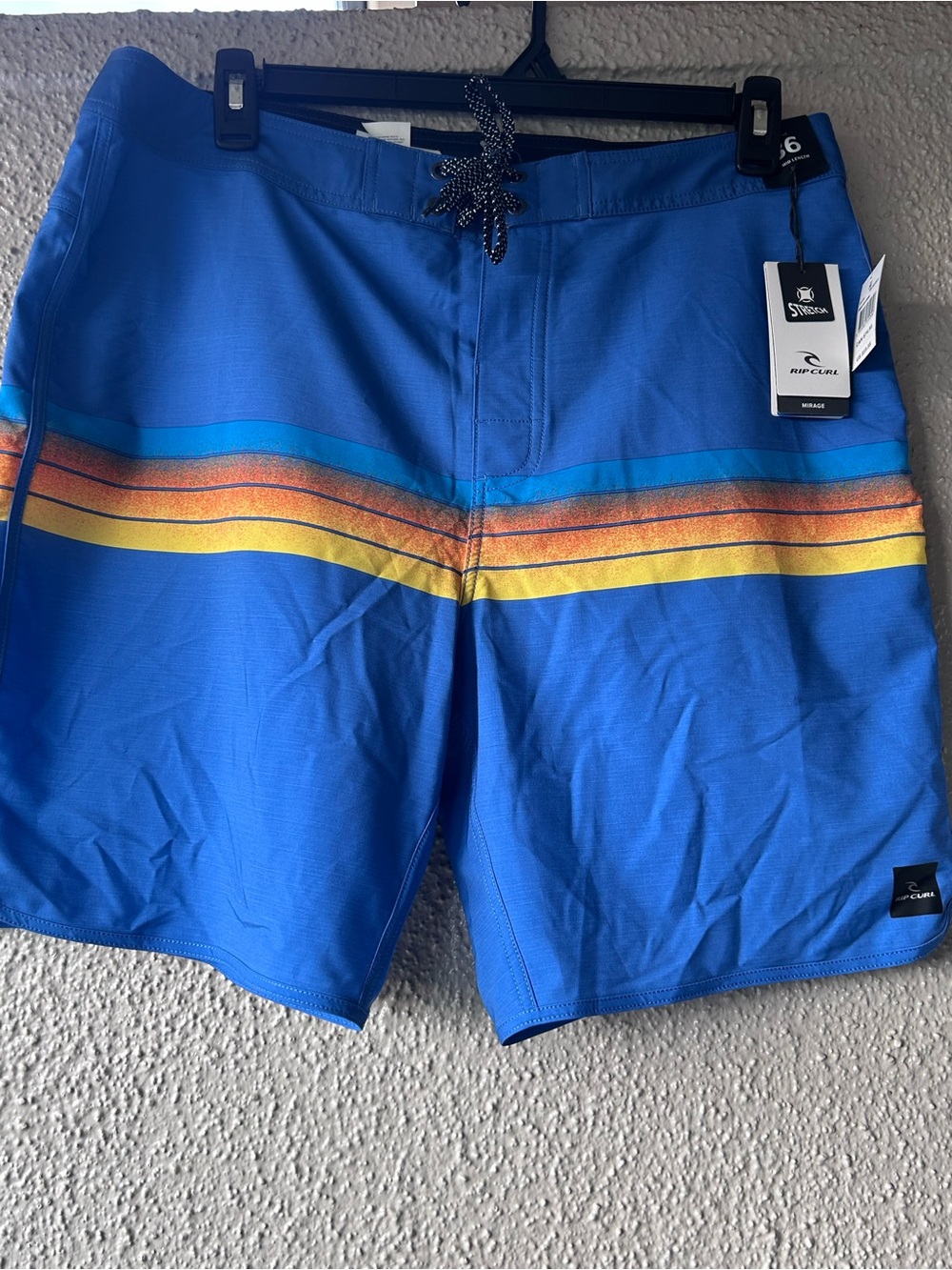 Rip Curl Men’s Royal Blue Boardshorts with Yellow & Orange Stripes 36 waist NWT